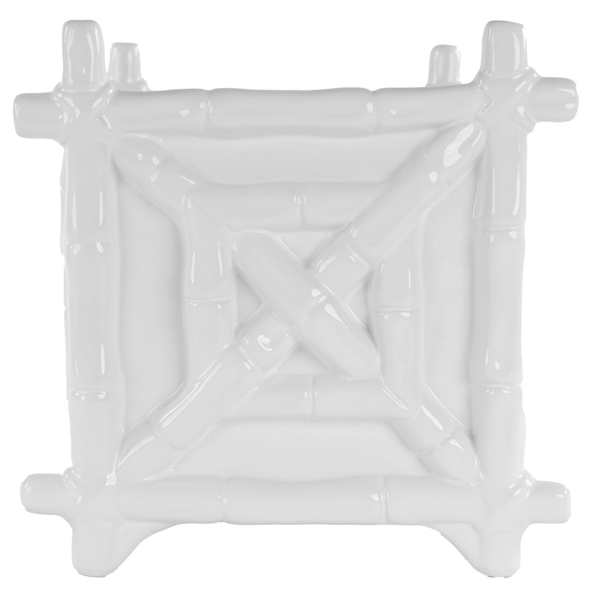 Lilly Pulitzer small planter bamboo resort white front view for indoor plant display
