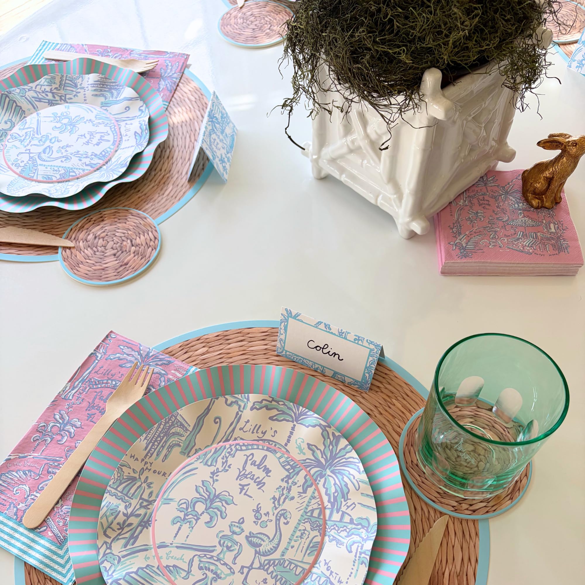Lilly Pulitzer small planter bamboo resort white side view for contemporary interiors