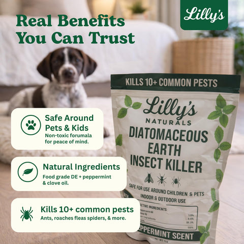 Lilly's Naturals peppermint oil scent on packaging enhances repellency.