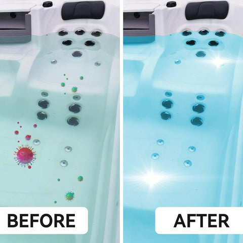 LilPoolises bromine tablets water clarity highlighting crystal spa water.
