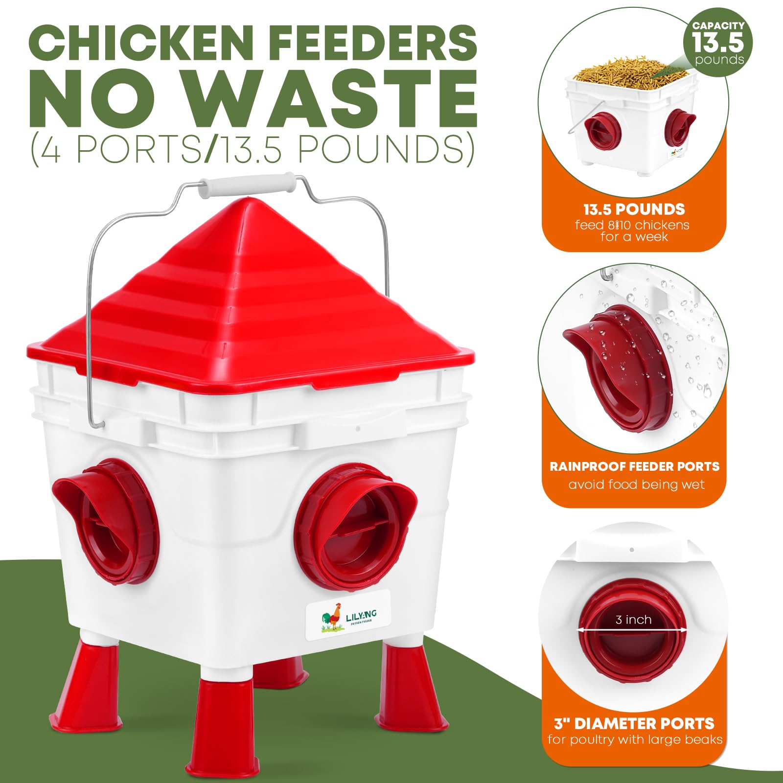 Lilyang feeder with 3-inch port for large-beak birds