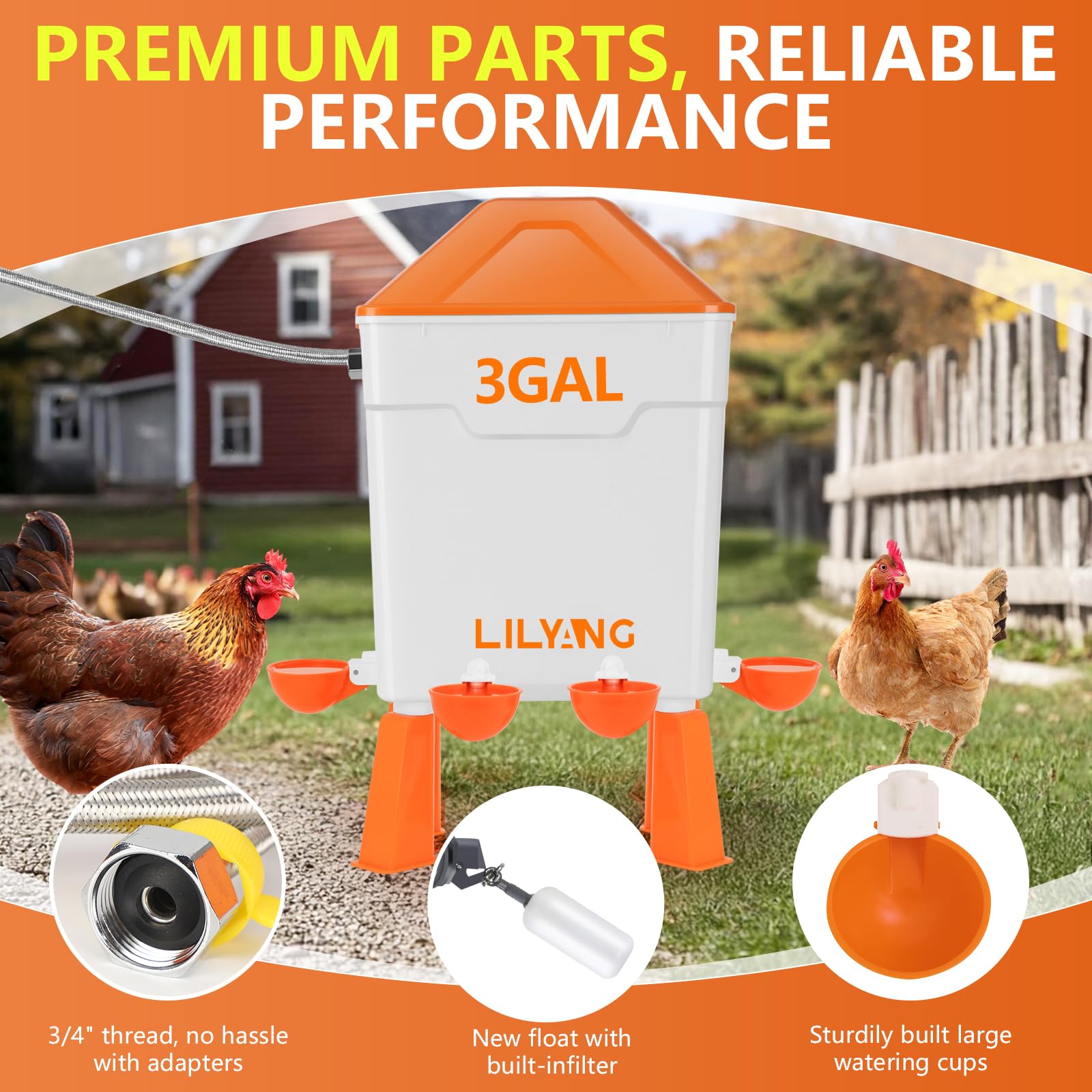 Lilyang waterer ground setup with legs supports elevated hygiene