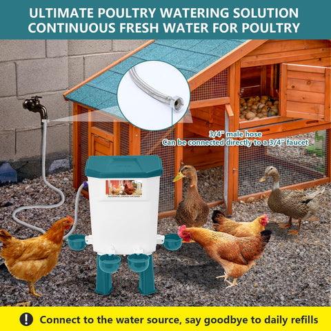 Hanging design waterer attachment showing wall or fence mounting option