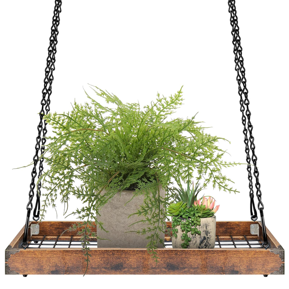 Lilybud Lily Plant Hanger wood-frame closeup shows sturdy construction for heavy plants.