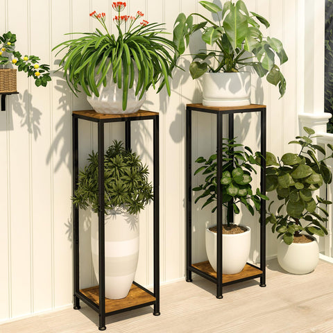 Lilybud wood-shelves and metal-frame provide sturdy display for tall indoor plants.