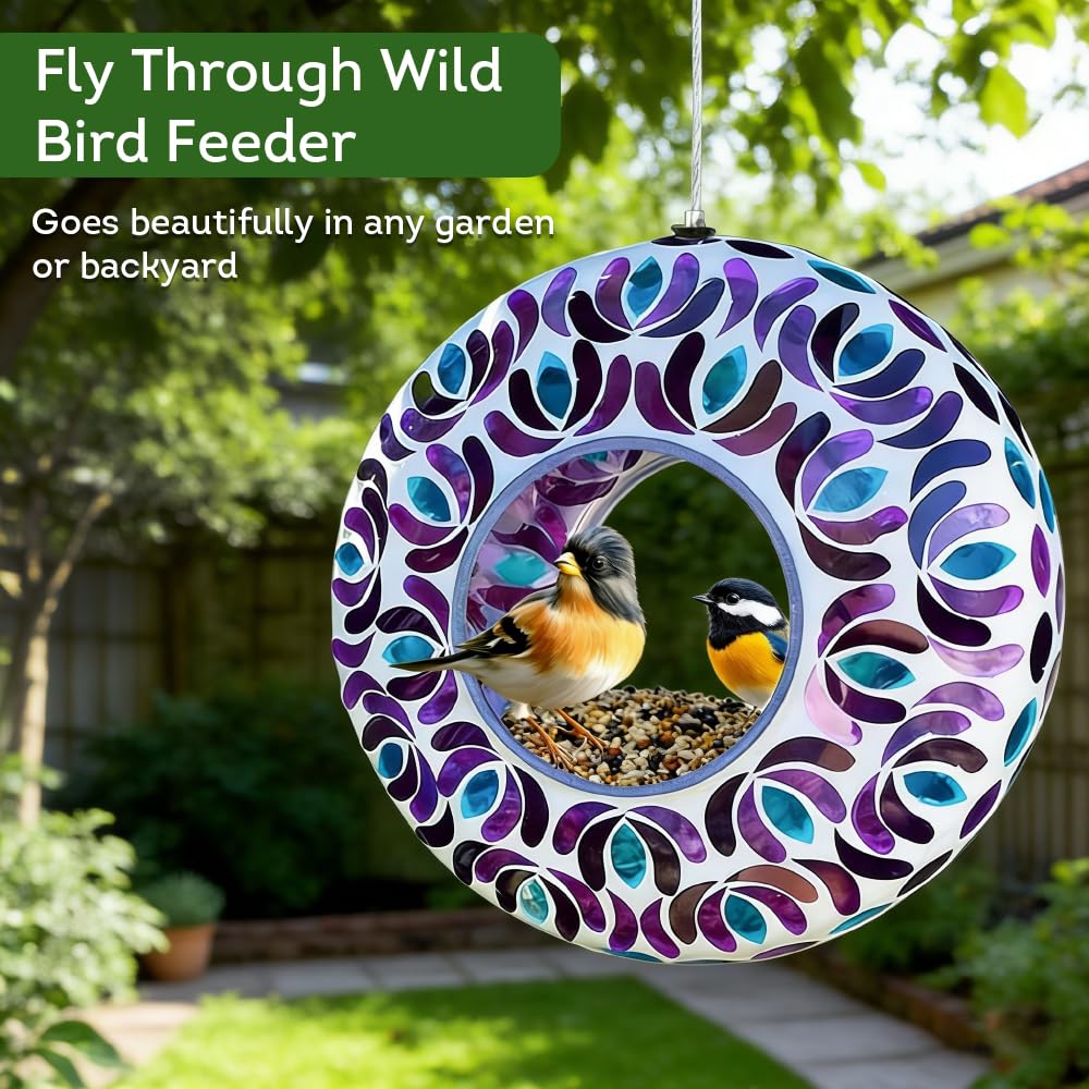 Lily's Home outdoor garden decor bird feeder enhances patios with colorful detail.