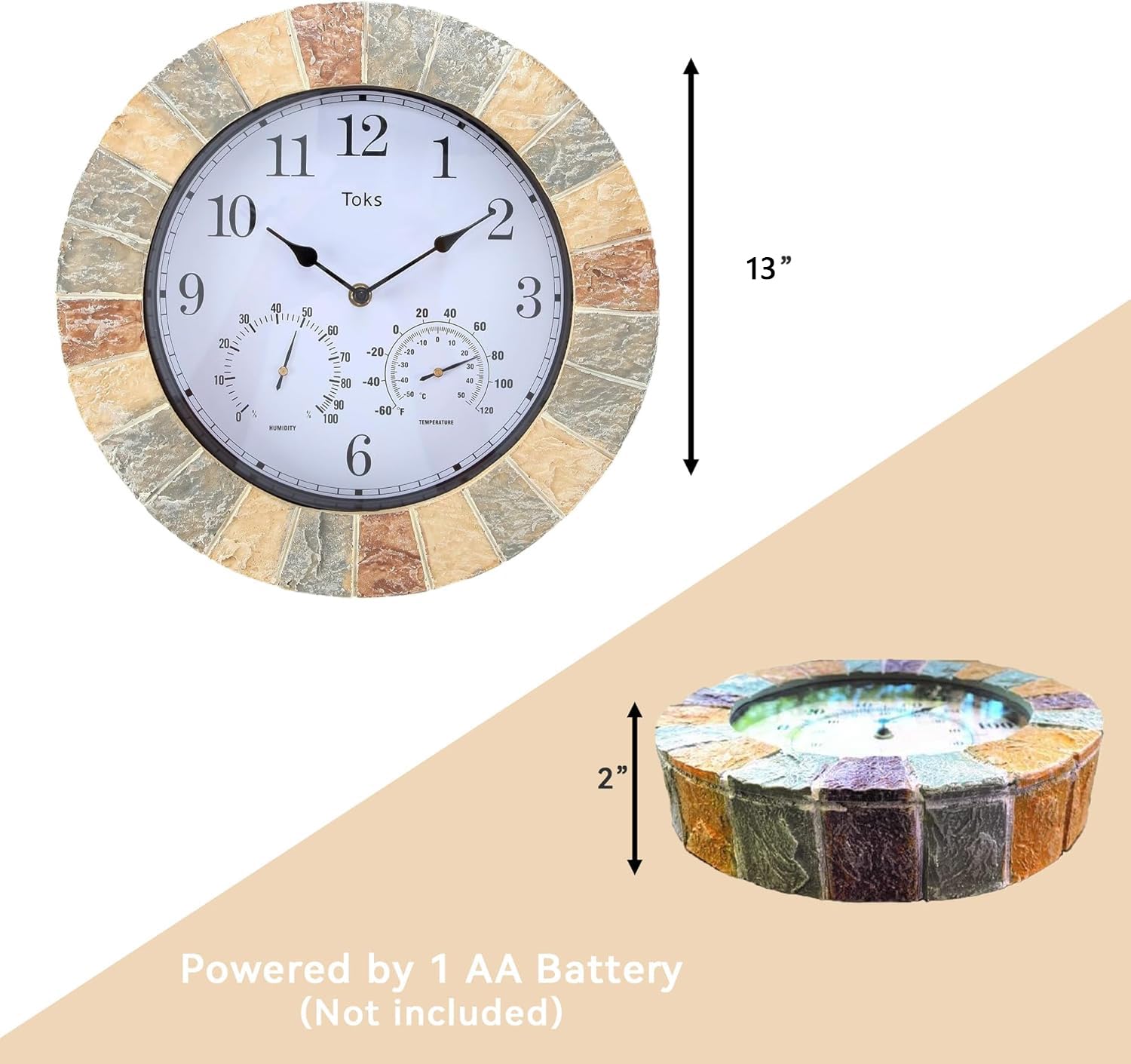 Lily's Home faux-stone clock face adds rustic charm to patios and rooms