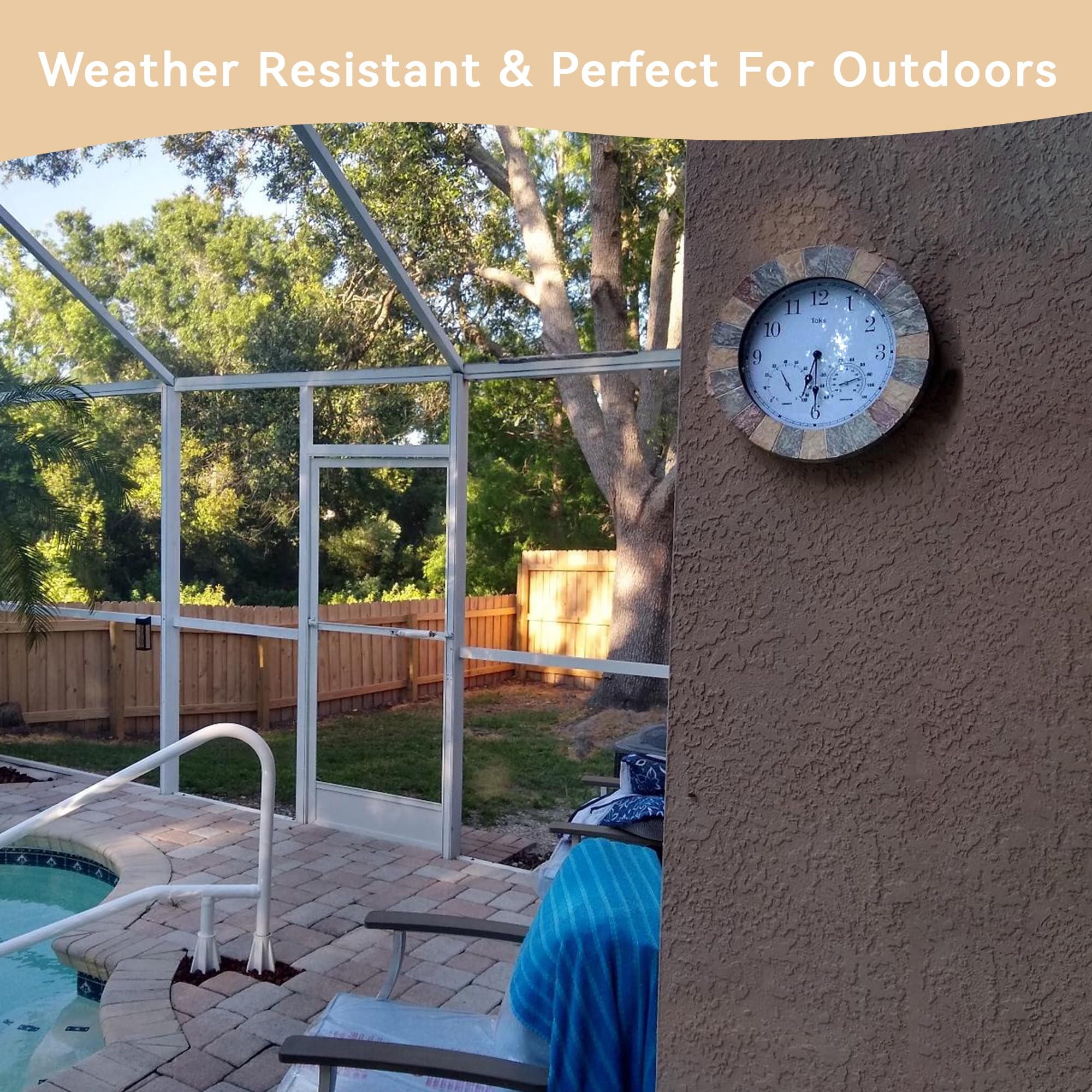 Lily's Home weatherproof clock suited for porch or poolside monitoring