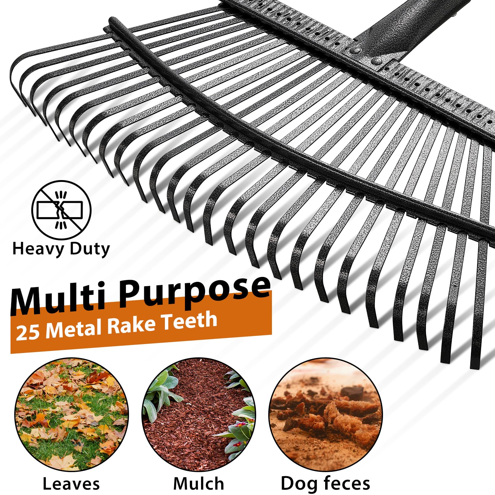 Lilyvane heavy-duty steel rake with 25 tines for durability