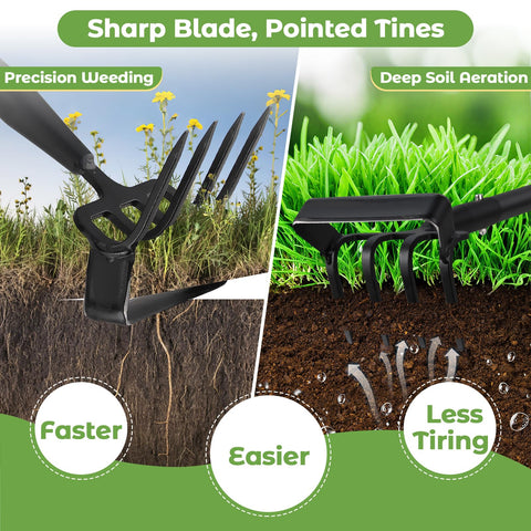 Lilyvane 4-tine cultivator close-up with sharp teeth for deep soil aeration.