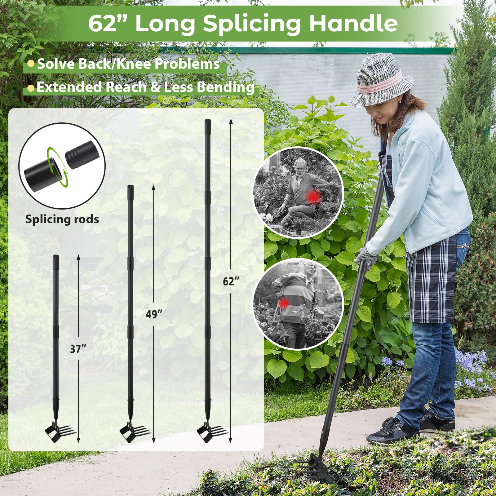 Lilyvane garden hoe with 62 inch handle ready for upright use.