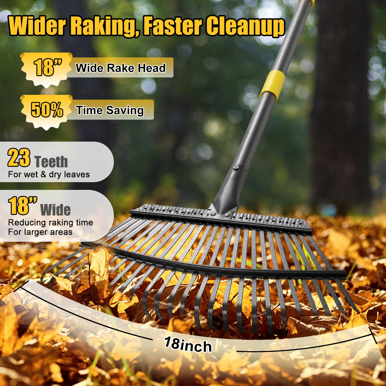 Lilyvane adjustable-handle rake extended to 65 inches for ergonomic use.