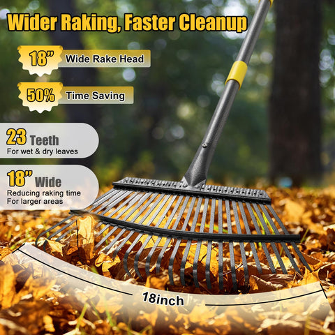 Lilyvane adjustable-handle rake extended to 65 inches for ergonomic use.