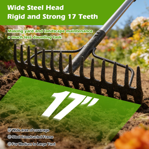 Lilyvane flat side with short tines enables precise leveling and spreading.