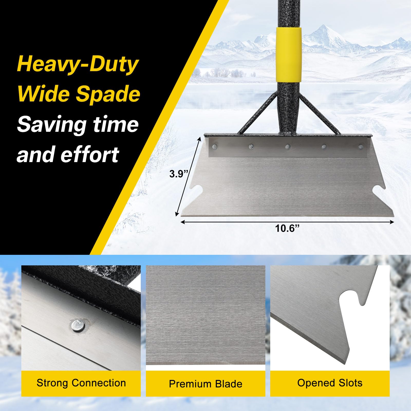 Lilyvane shovel shown on a driveway for effective winter cleanup.