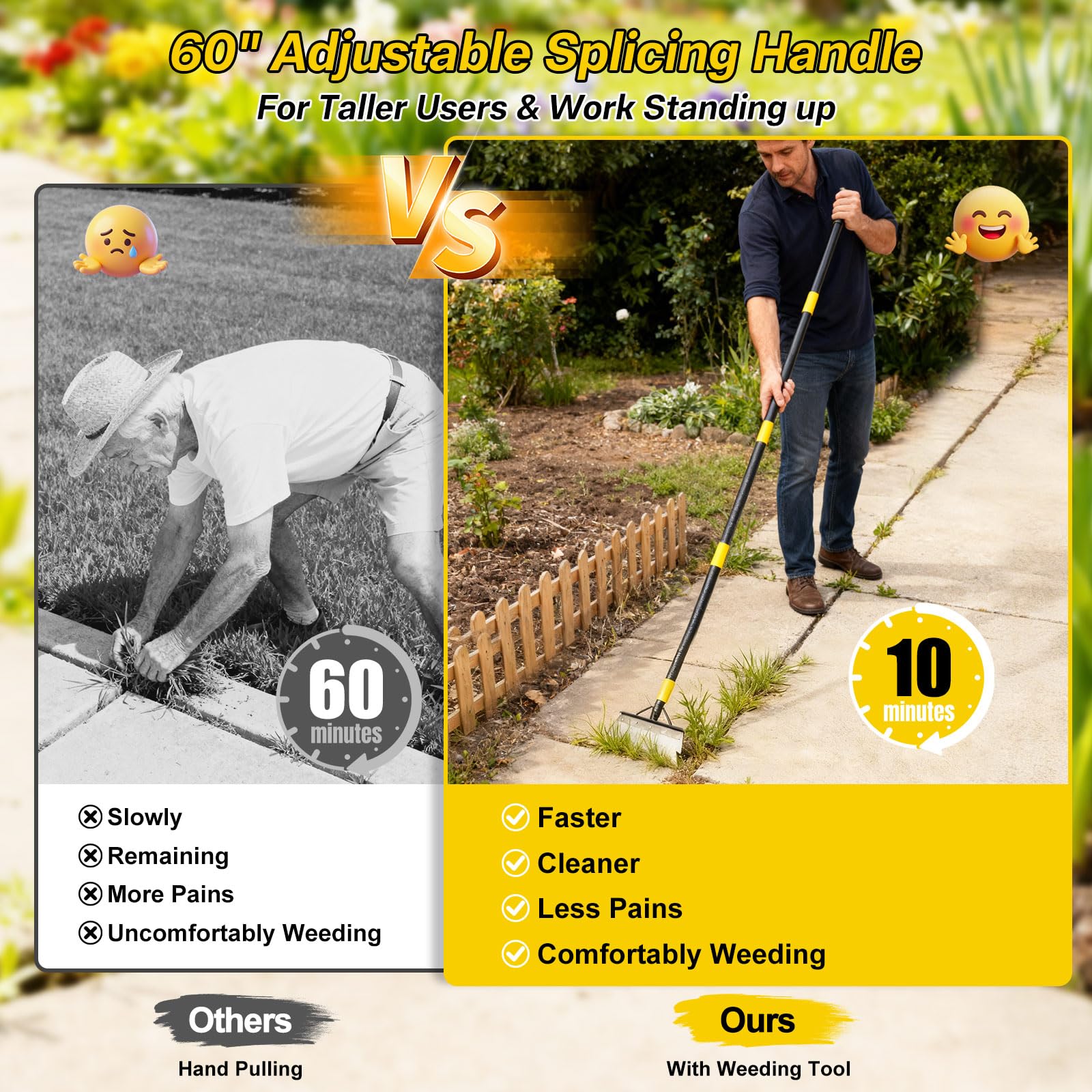 Lilyvane tool removing weeds and moss in garden beds.