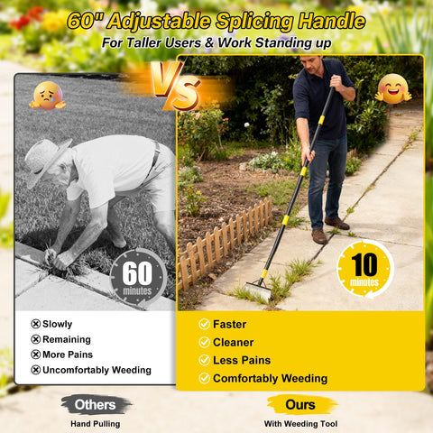 Lilyvane tool removing weeds and moss in garden beds.