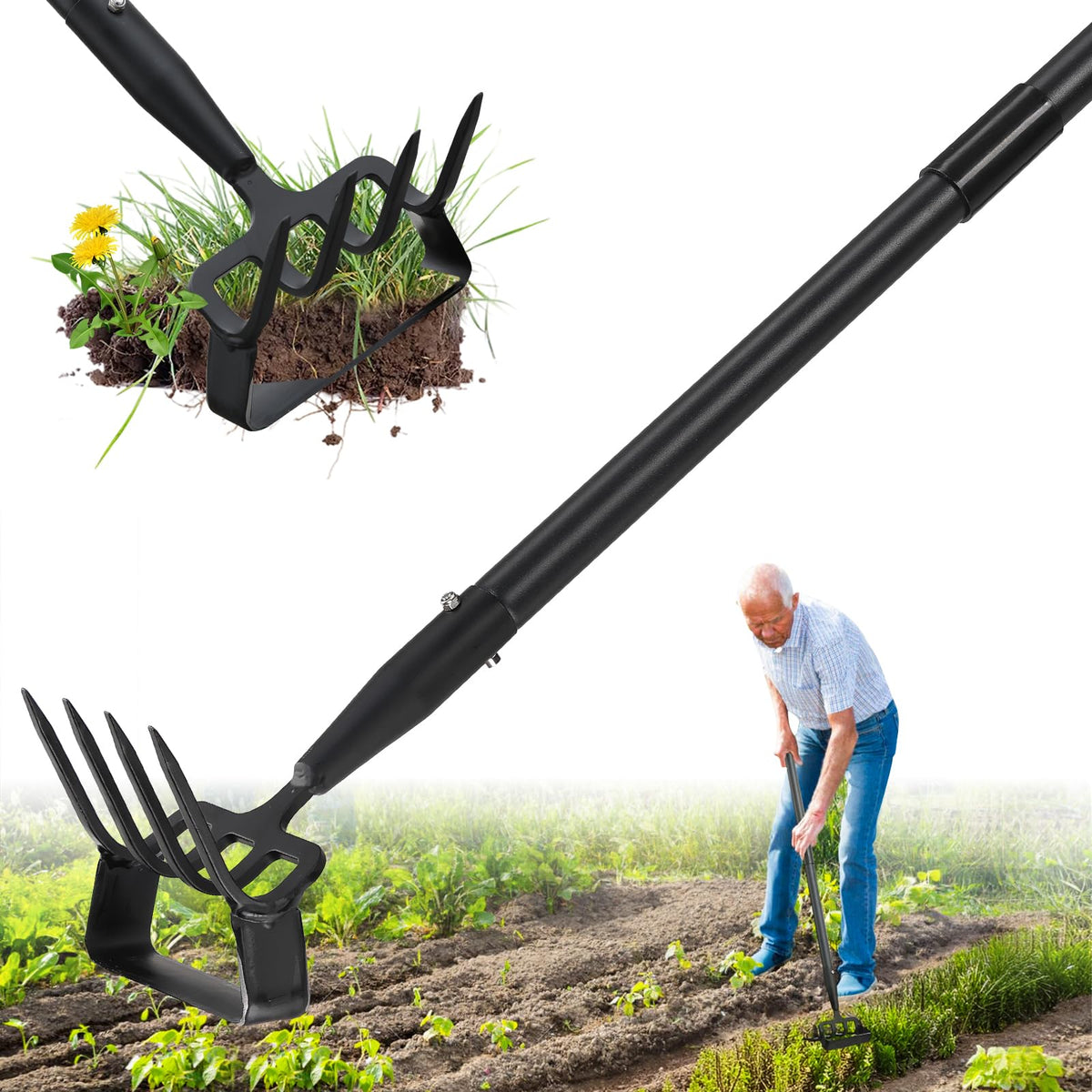 Lilyvane garden hoe with stirrup head enables fast bed weeding.