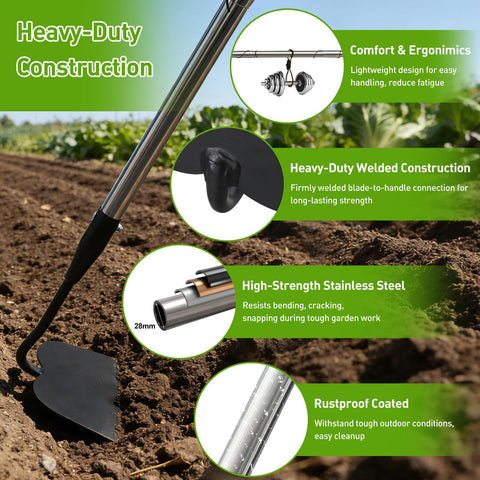 Lilyvane garden hoe tackles tough weeds with durability.