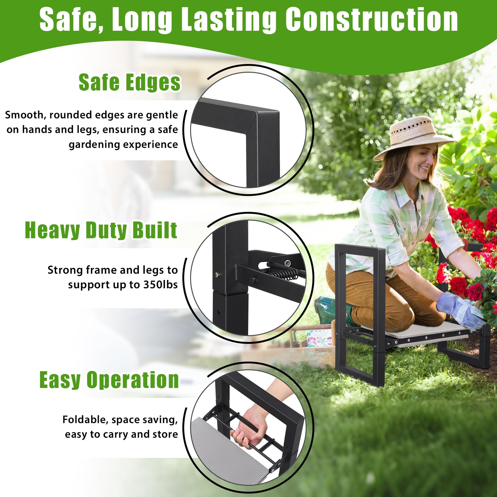 Lilyvane handle design aids safe standing and kneeling.