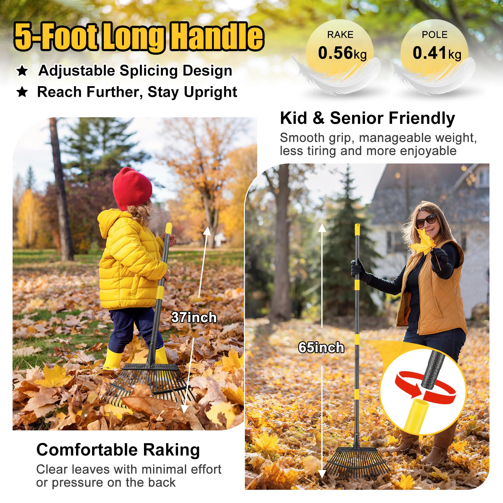 Lilyvane heavy-duty rake with 25 teeth handles leaves and needles.