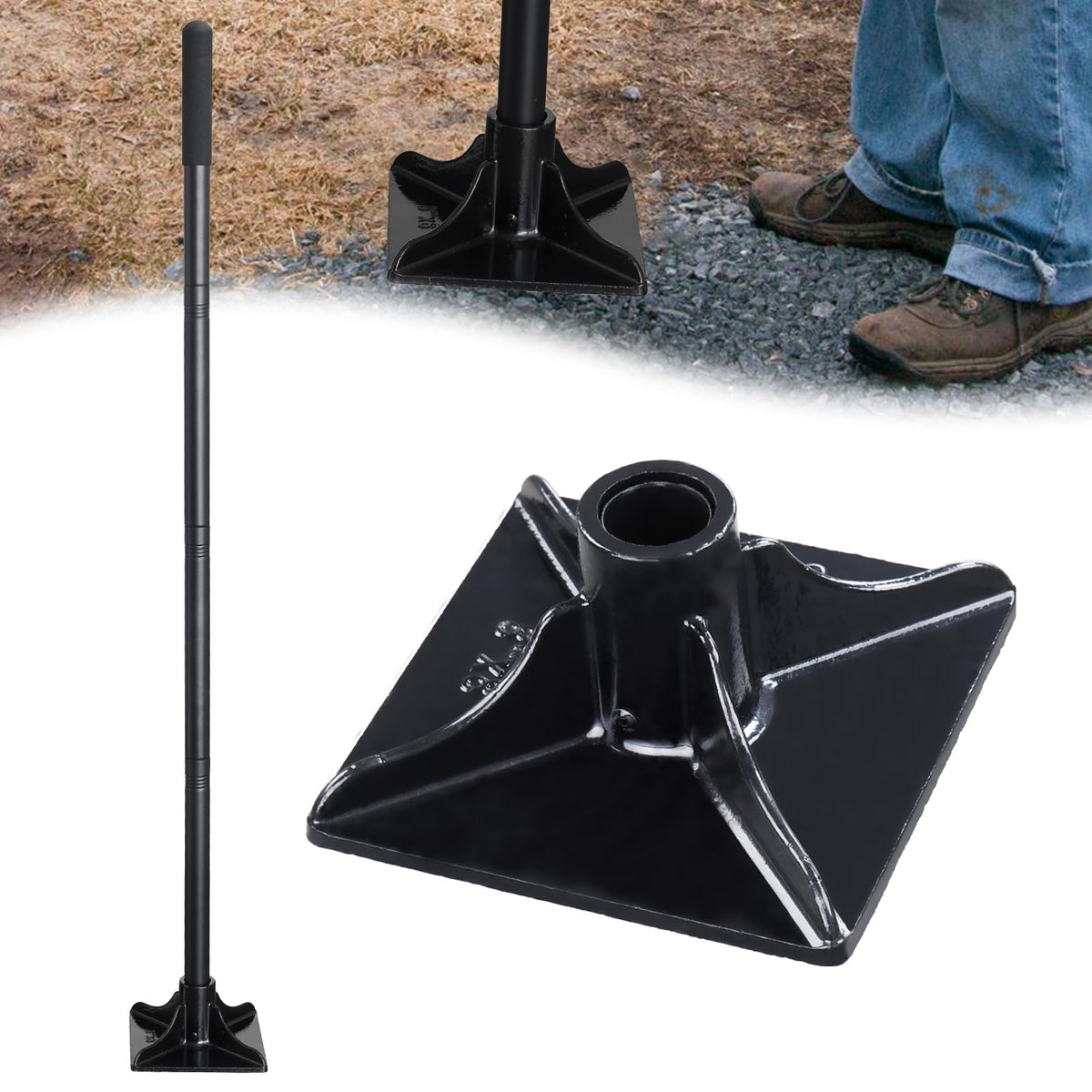 Lilyvane heavy duty tamper 8x8 base plate for stable ground leveling and compact footprint.