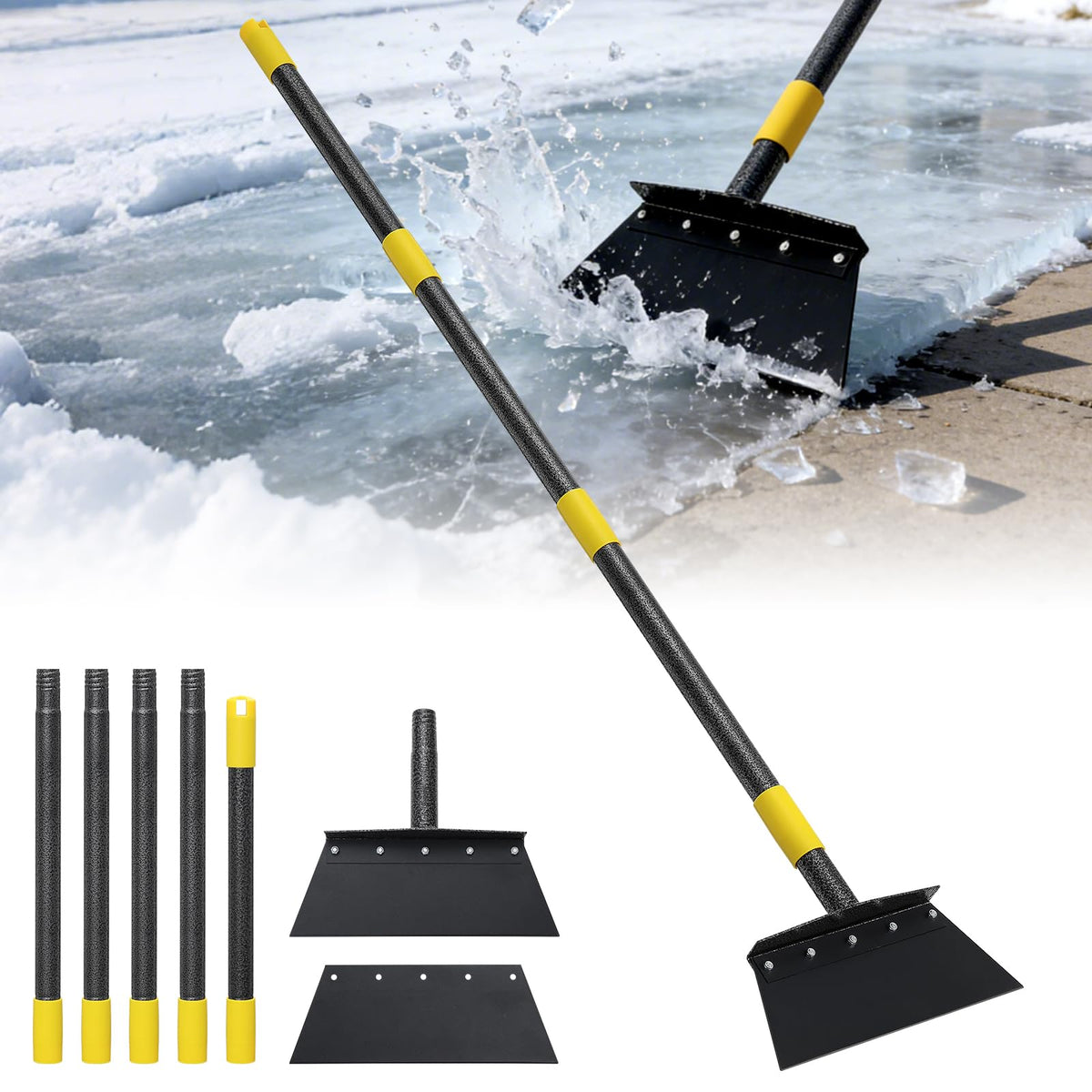 Lilyvane ice scraper with wide blade for quick driveway ice removal.