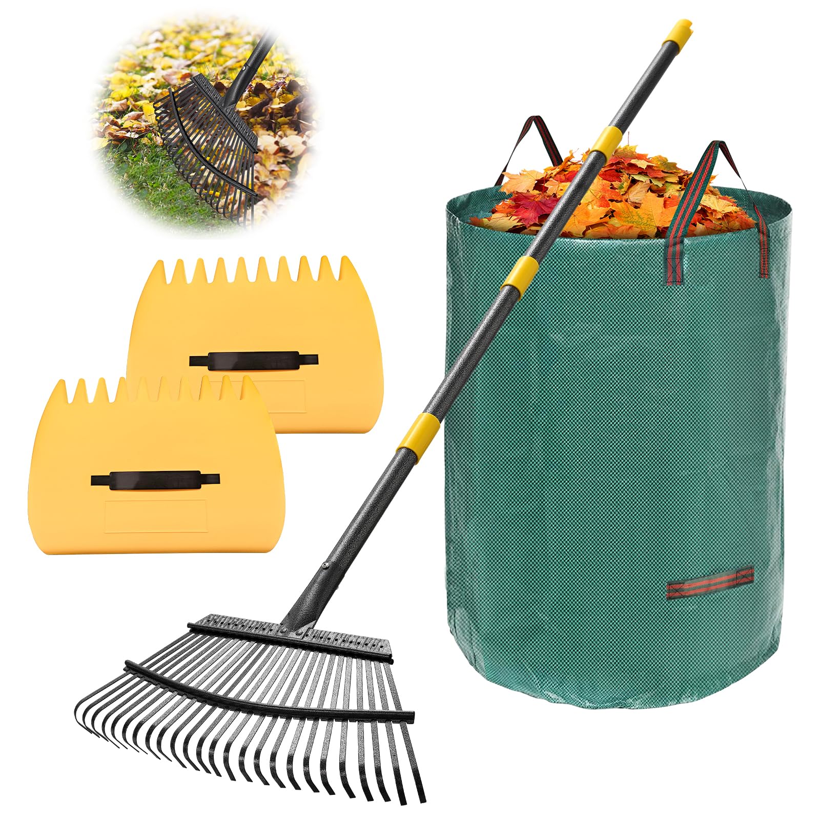 Lilyvane leaf rake with 18-inch head for fast lawn cleanup