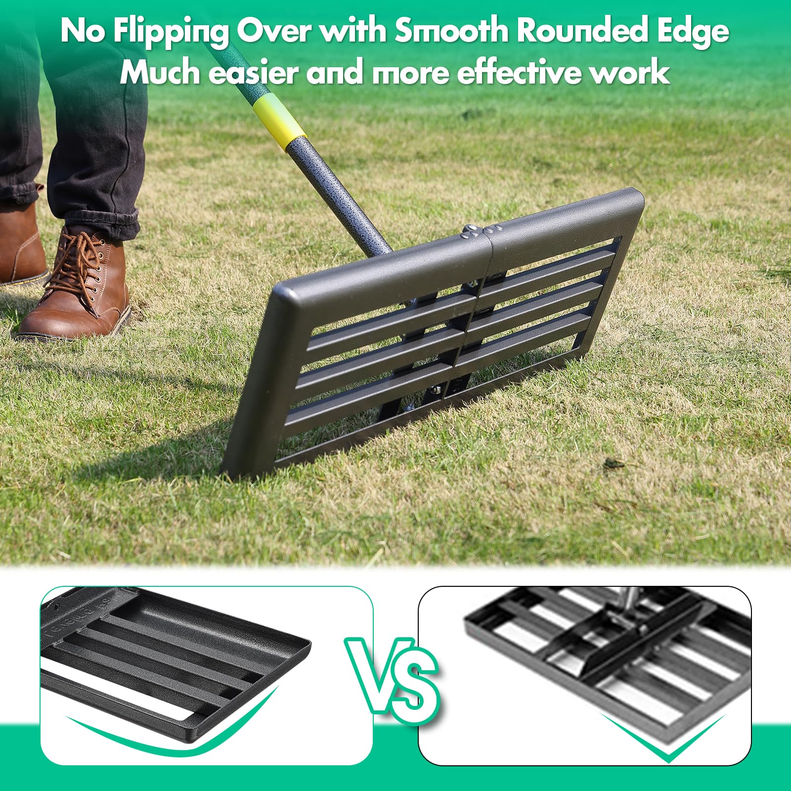 Lilyvane leveling rake smooth edge prevents damage and soil compression