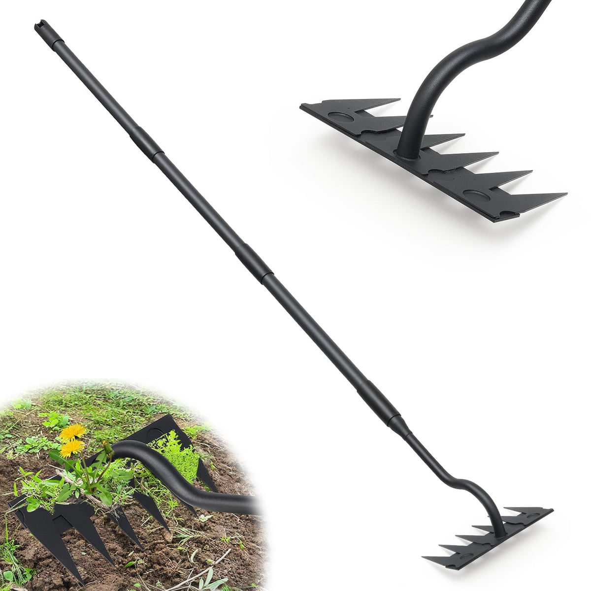 Lilyvane manual weeder tool with 6 tines for fast weeding in tough soil.