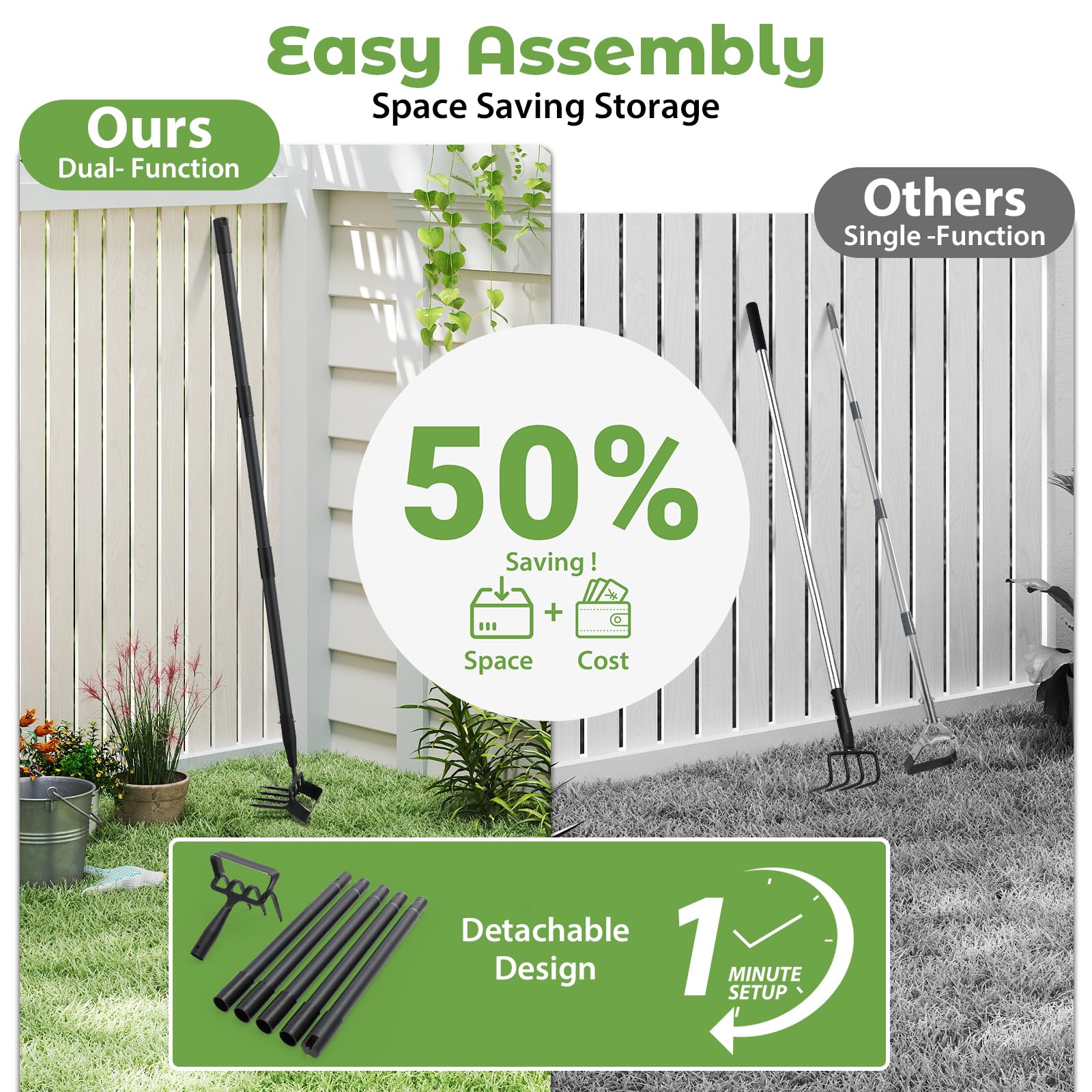 Lilyvane push-pull weeding action reduces effort during large area work.