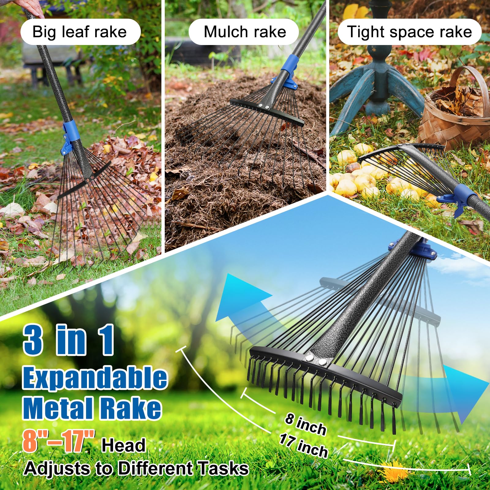 Lilyvane rake with 18 durable tines for efficient debris pickup