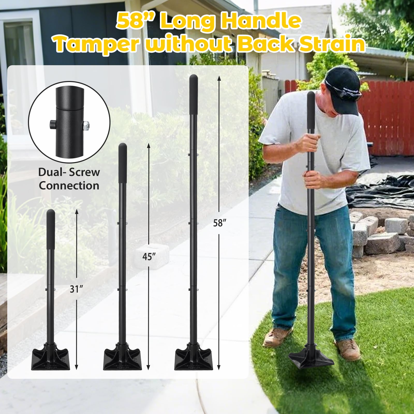 Lilyvane Tamper dual screws attachment keeps head secure for stable tamping