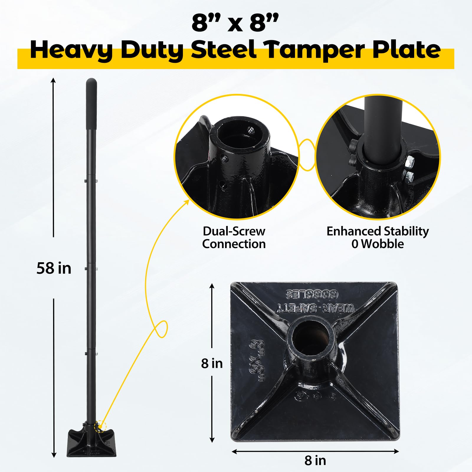 Lilyvane Tamper 58-inch handle provides ergonomic leverage during use