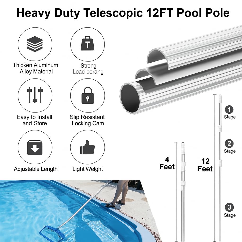 LIME POOL telescoping pole with twist-lock stays securely in place during use.