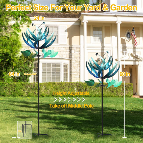 LimeHill wind spinner blue lotus garden display offers eye catching motion in outdoor spaces.