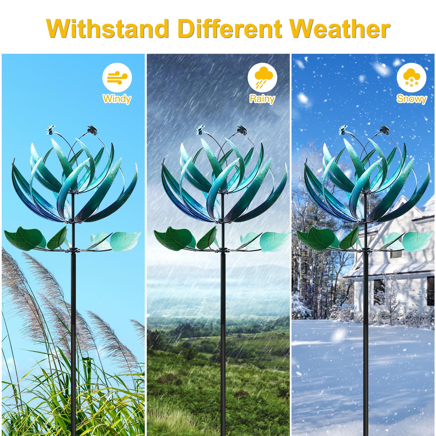 LimeHill wind spinner blue lotus hand painted finish enhances durability and style.