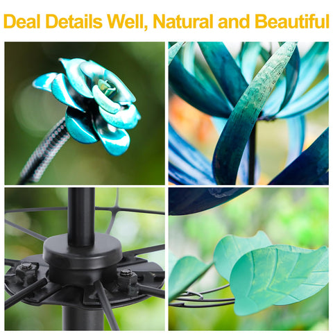 LimeHill wind spinner blue lotus top view highlights its symmetrical sculpture in sun.