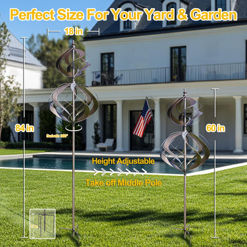 LimeHill wind spinner on a sturdy pronged base for outdoor stability.