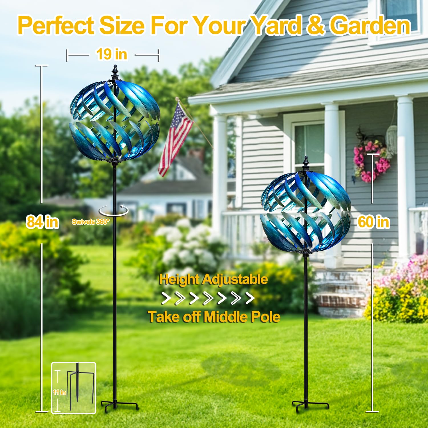 LimeHill wind spinner stake-base demonstrates stable outdoor placement for yards and pathways.