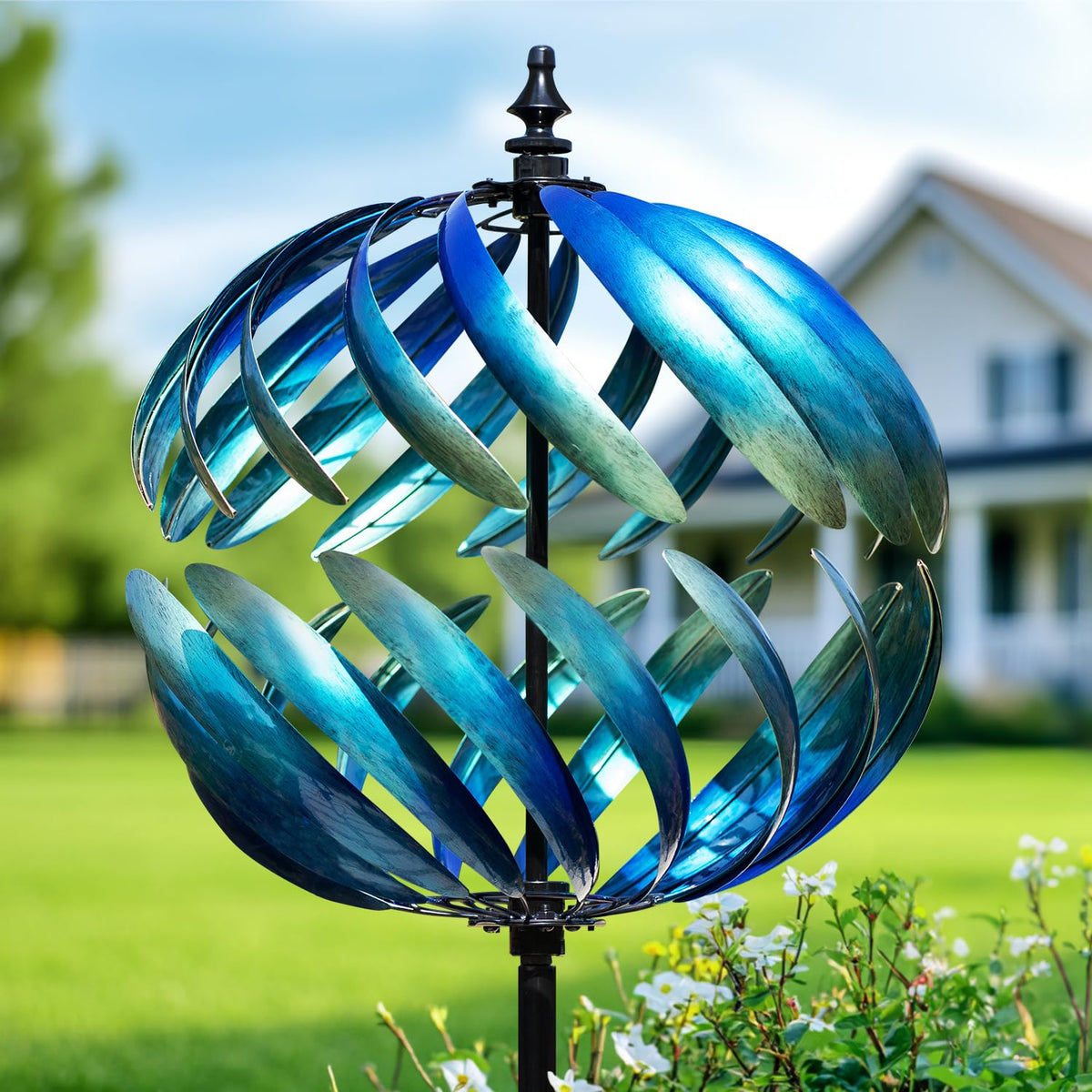 LimeHill wind spinner yard-assembly view highlights easy setup and dynamic yard motion.