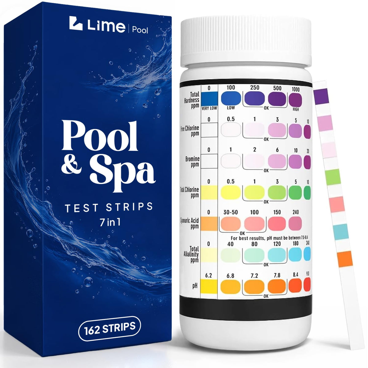 LIME POOL 162pcs 7way-strip-pack shown for bulk testing convenience.
