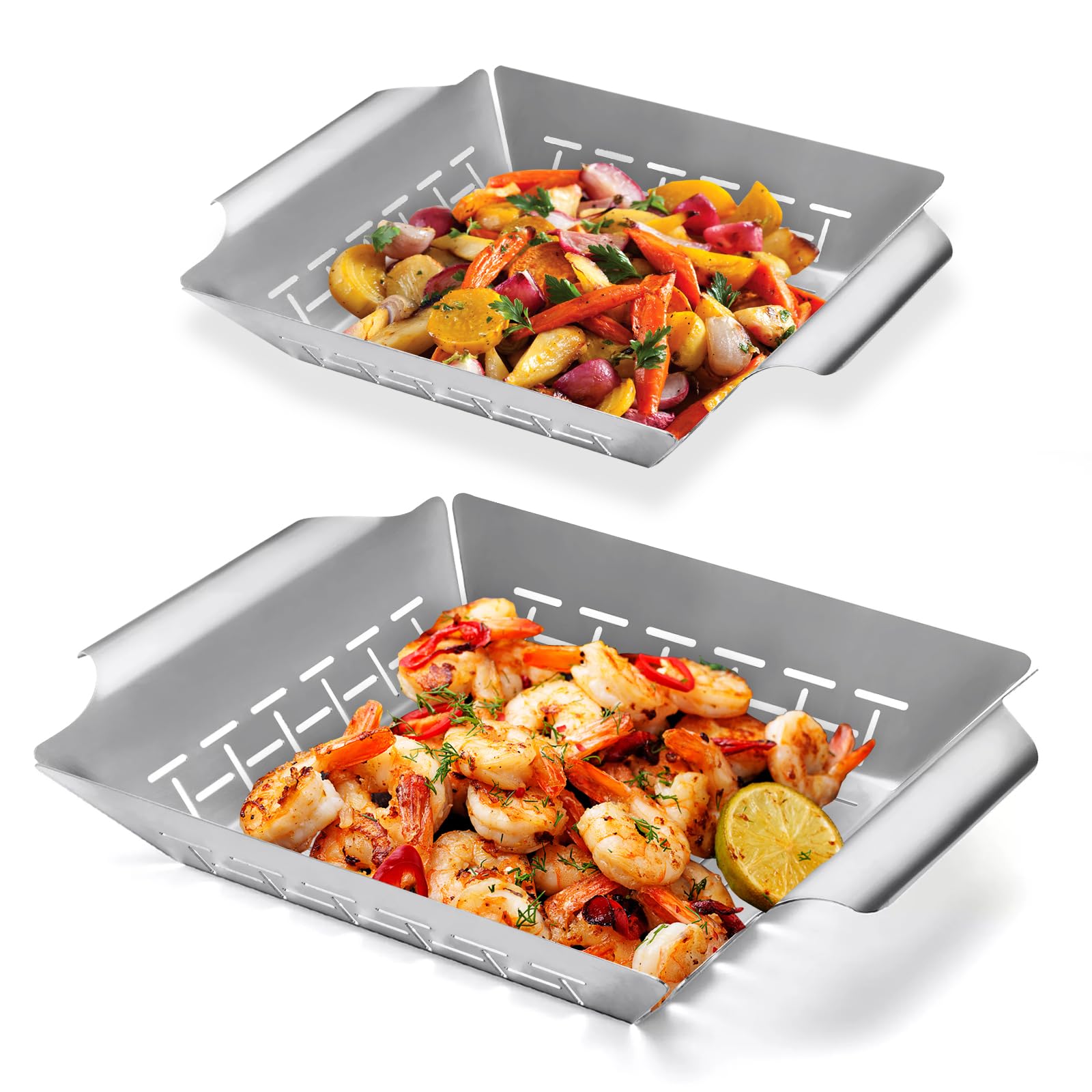 LIMERRI 2-pack vegetable grill baskets large for even cooking on outdoor grills.