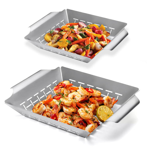 LIMERRI 2-pack vegetable grill baskets large for even cooking on outdoor grills.