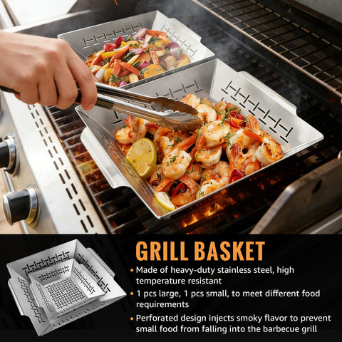 LIMERRI 2-pack vegetable grill baskets small ideal for delicate veggies and quick meals.