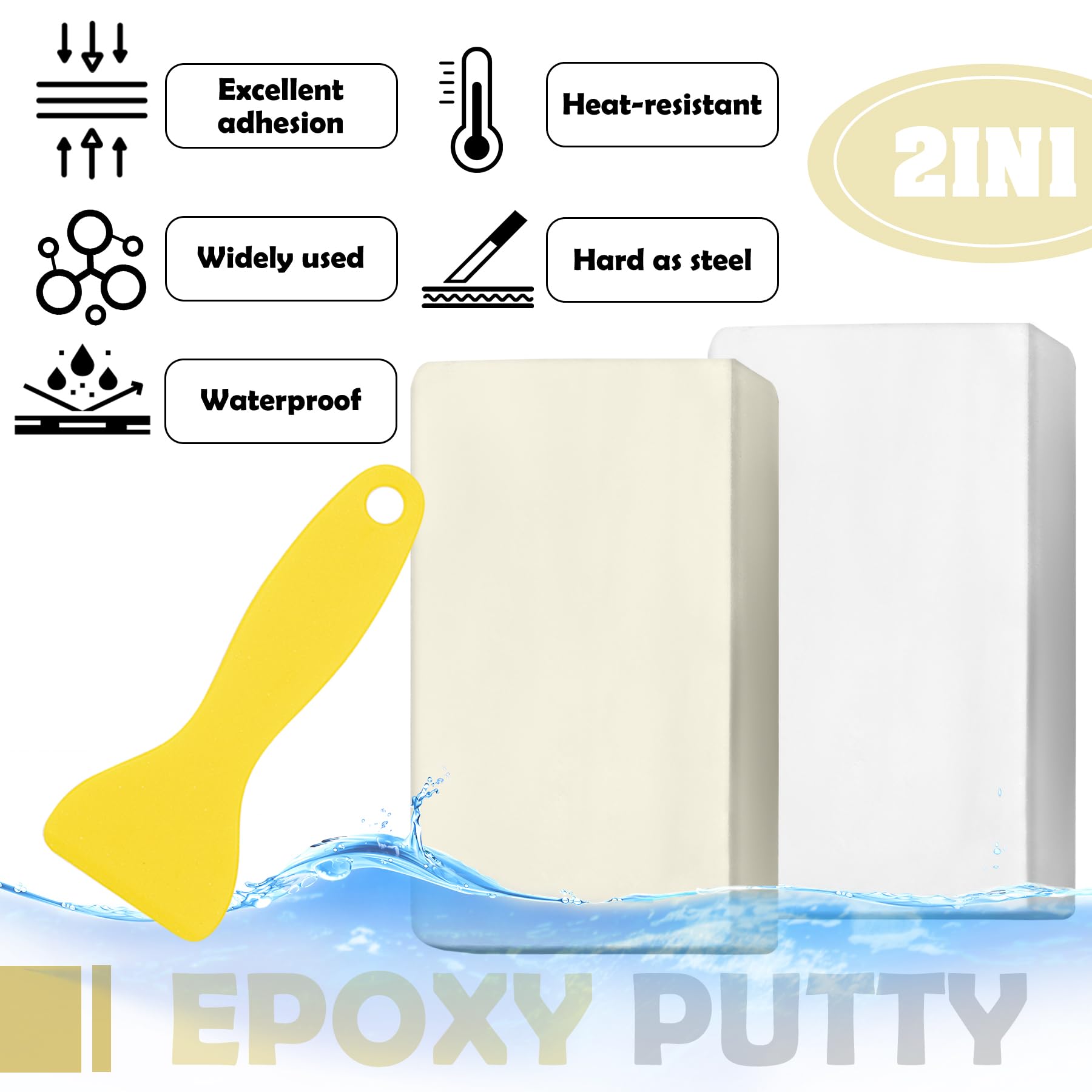 Limino Epoxy Putty equal-parts mixing shown with scraper for fast repairs.