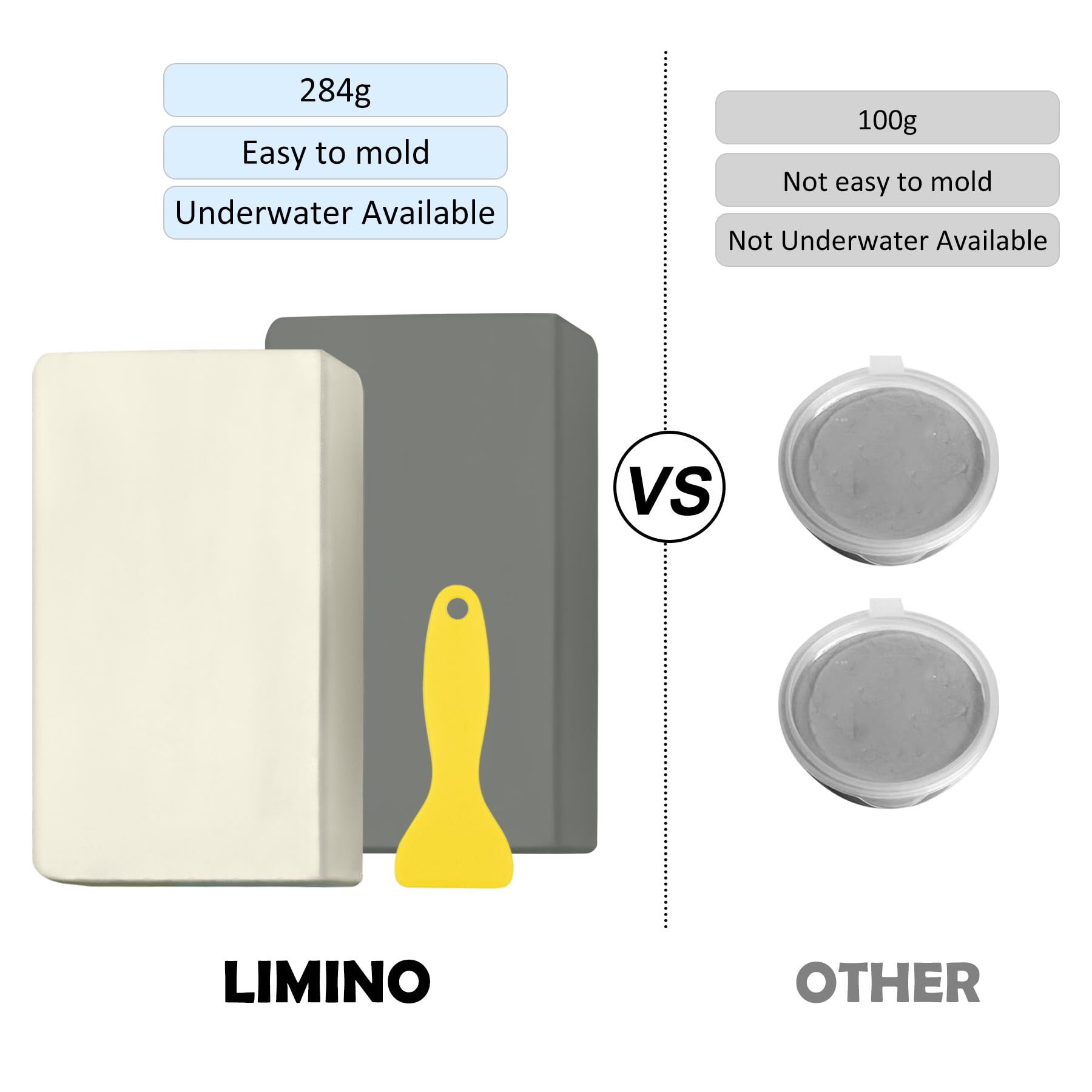 Limino epoxy putty cures to a tough surface ready for drill, grind, and paint.