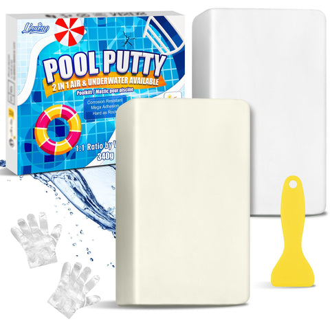 Limino Pool Putty 2Part epoxy image shows simple 1:1 mix for repairs.