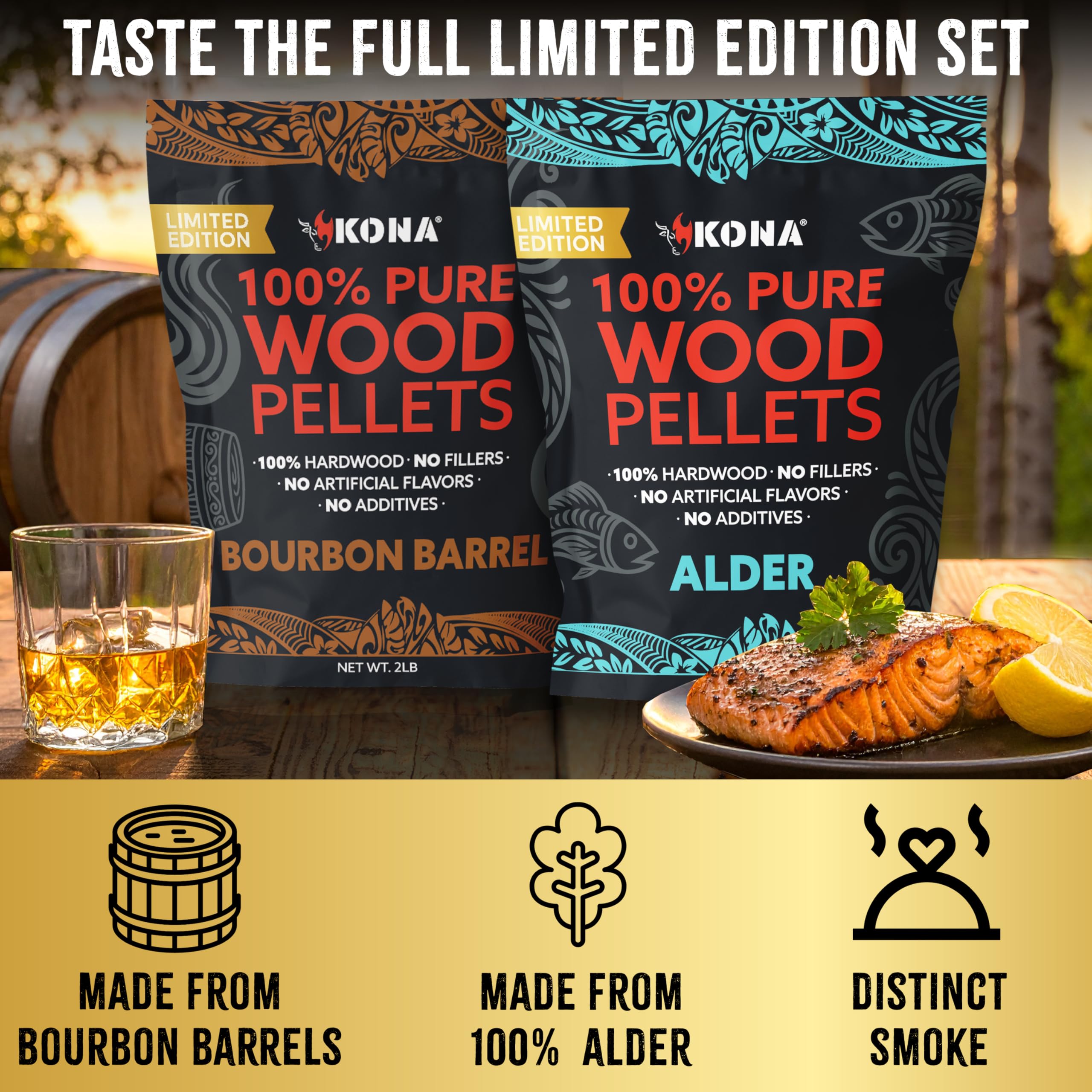 Limited edition Kona Pellets packaging signals small-batch quality and freshness.