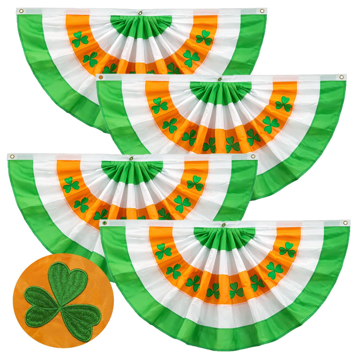 LinaGarten embroidered shamrock closeup on bunting flag for festive decor